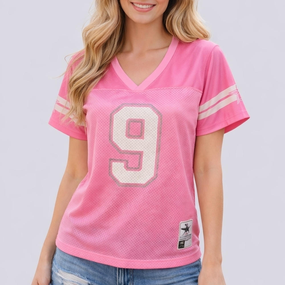 Dallas Cowboys Candy Pink V-Neck Tony Romo Number 9 Sports Jersey